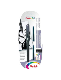 PENTEL POCKET BRUSH PUNTA PINCEL NEGRO 2CARGAS