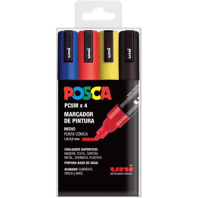 ROTULADOR POSCA PC-5M PACK 4 COLORES BASIC&