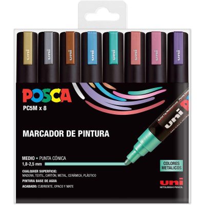 ROTULADOR POSCA PC-5M PACK 8 COLORES METAL&