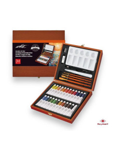MALETIN ARTISTA MADERA PINTURA ACRILICA 34 PIEZAS